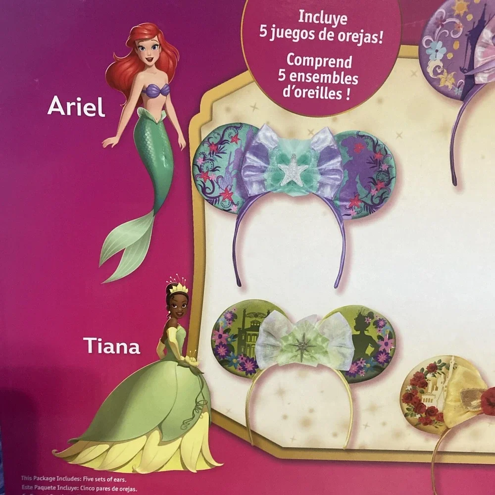 Disney Princess 5 Piece Ear Kit Headbands Ariel Tiana Rapunzel Snow White Belle